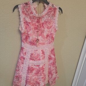 Knitworks Pink Floral Lace Dress With Necklace